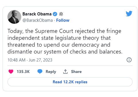 Today, the Supreme Court rejected the fringe independent state legislature theory that threatened to upend our democracy and dismantle our system of checks and balances.