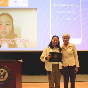 Rep. Ross meets Kenna Zhang, this year’s Congressional App Challenge winner from Cary.  